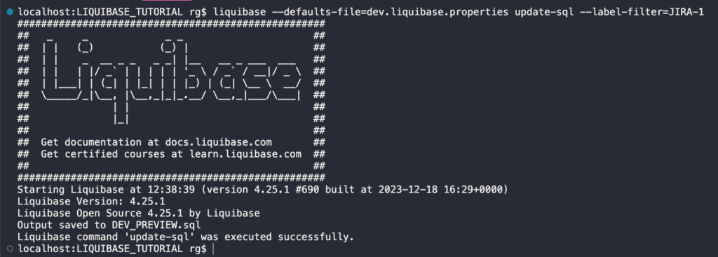A screenshot showing Liquibase.
