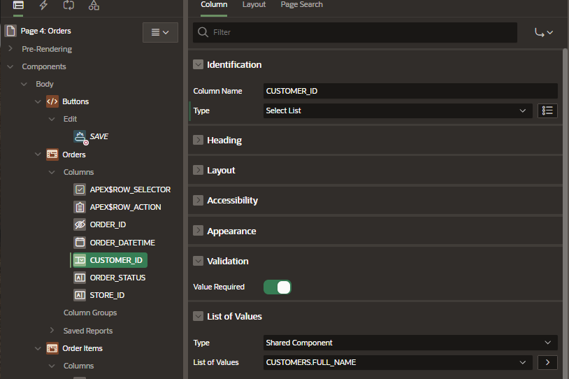 A screenshot showing APEX settings.