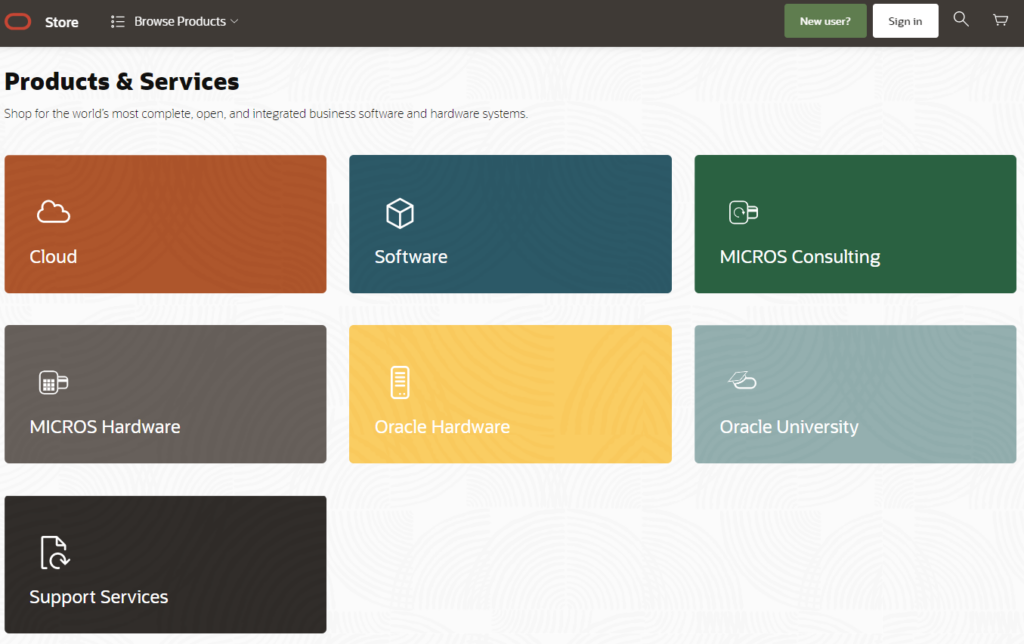 A screenshot showing Oracle Store.