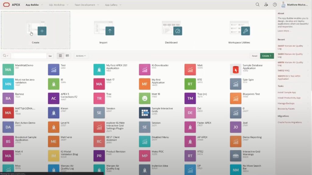 A screen presenting the main window of APEX workspace.