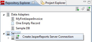 A screen showing how to create a new connection to the JasperReports Server.