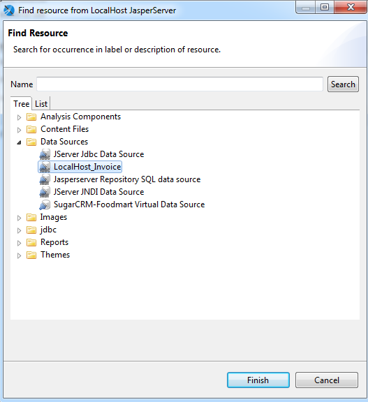 Jaspersoft Studio: when publishing a template to the JasperReports Server repository, you can select the appropriate Data Source.
