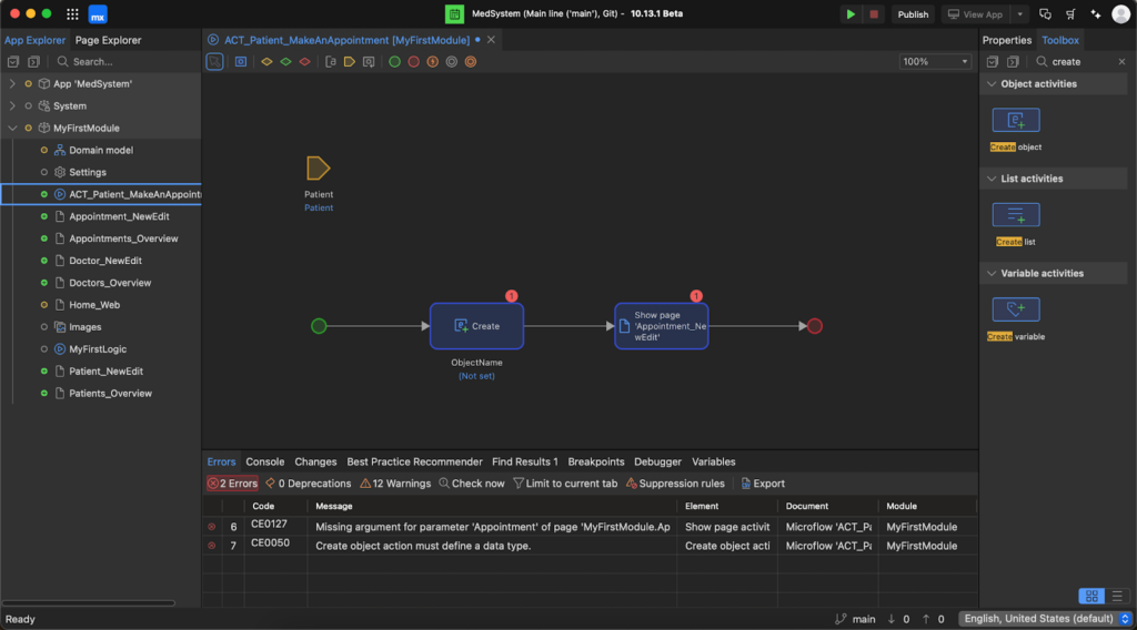 A screen showing Mendix.