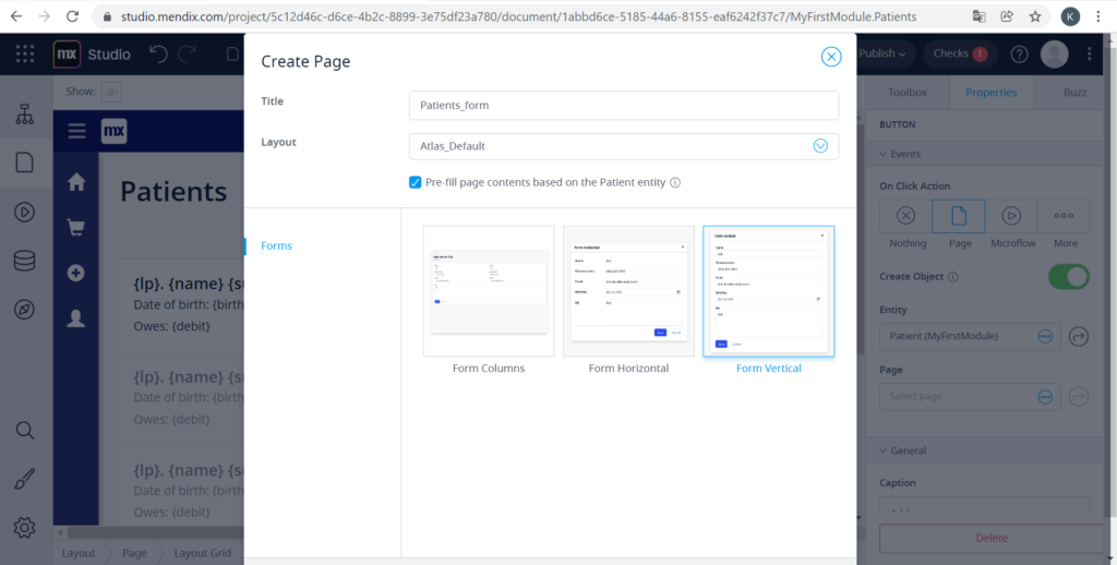 A screen showing page-form creation. #1