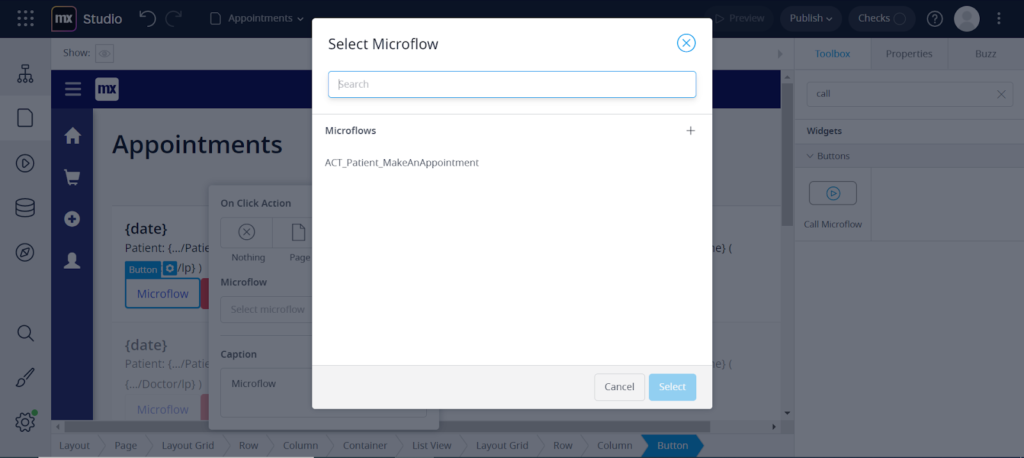 A screen showing creation of microflows. #2