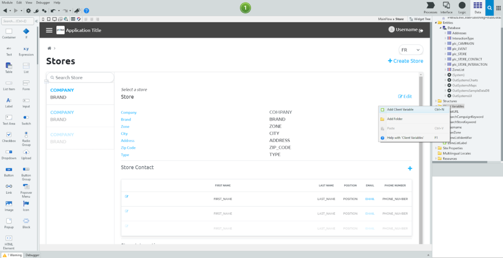 A screen showing how to create a client variable.