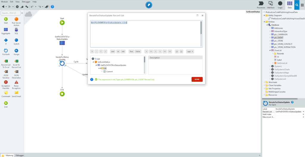 A screen showing how to select a list of items to perform logic in a loop.