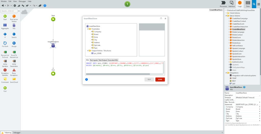 An image showing how to use SQL in OutSystems.