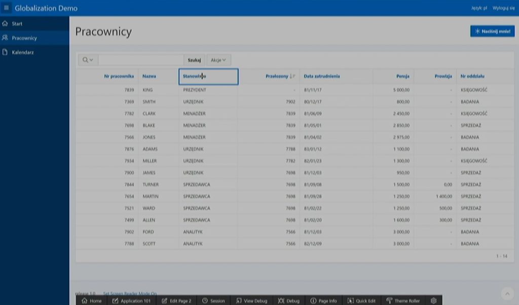 A screen showing quick editing the table.