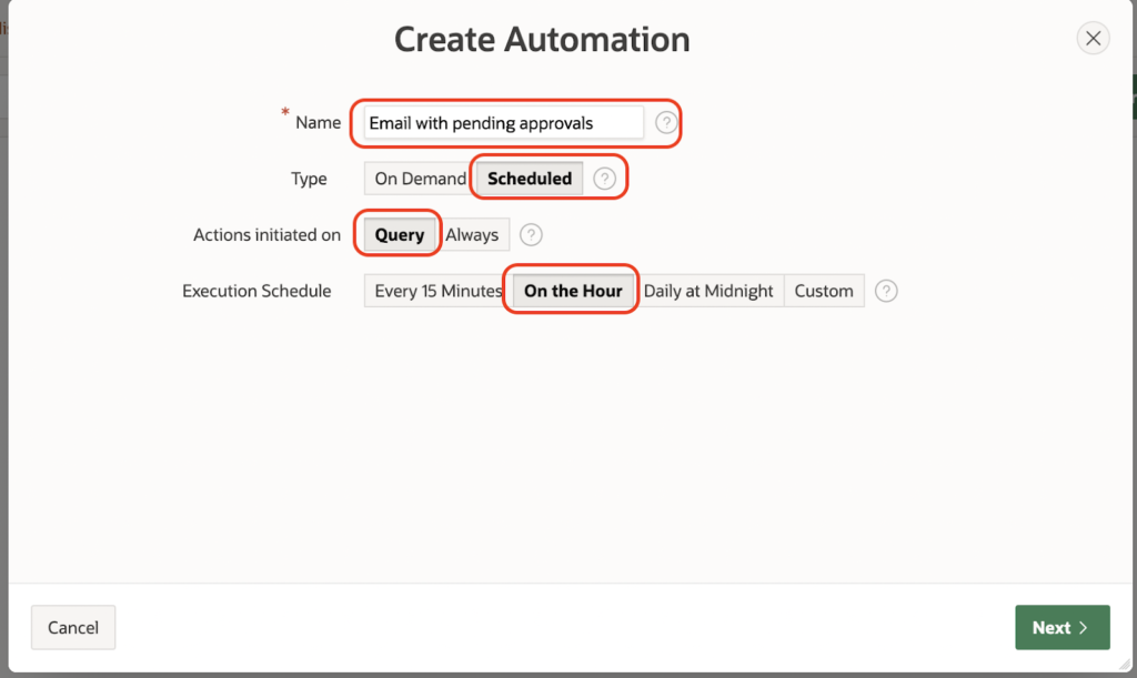 A screen showing how to create automation process.