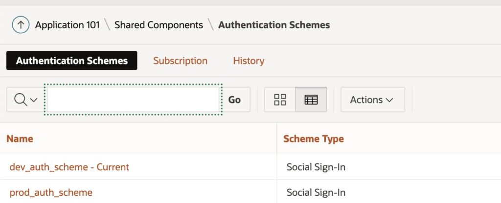 A screenshot showing the authentication schemes section.