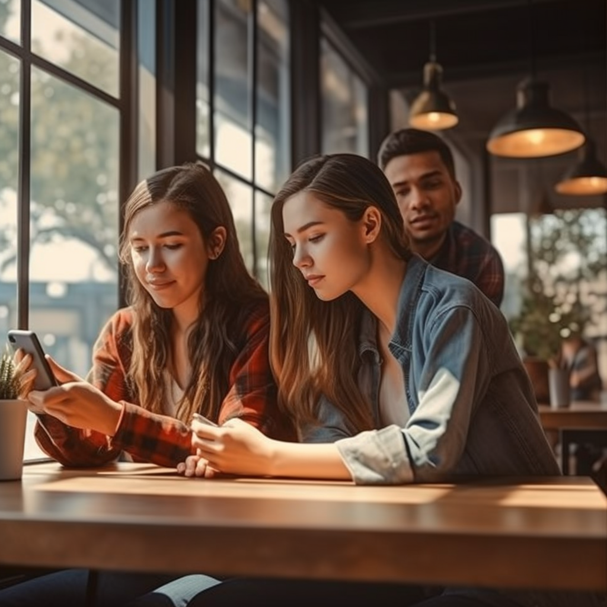 Two woman looking at their phones
