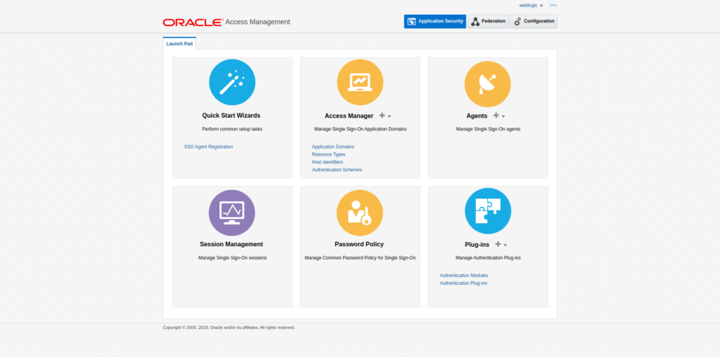 A screen showing Oracle Access Management menu.