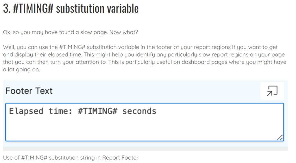 A screen showing the #TIMING# variable description.