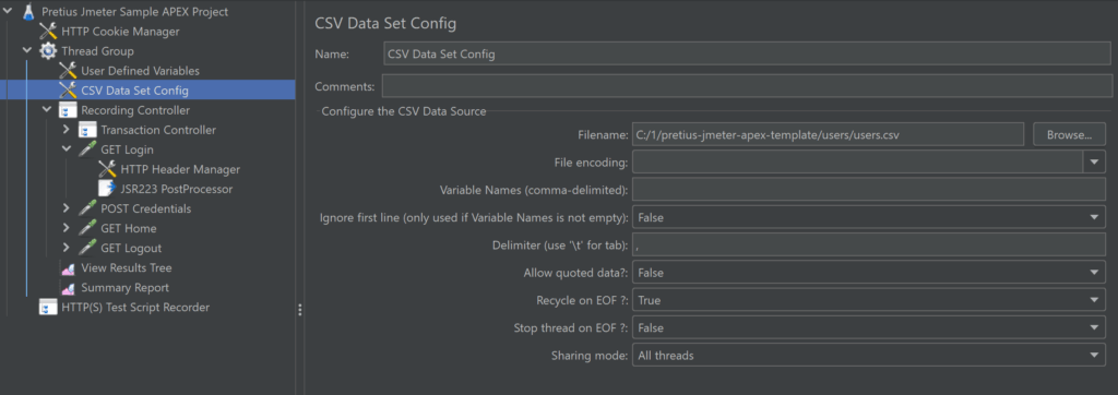 A screen showing APEX settings.