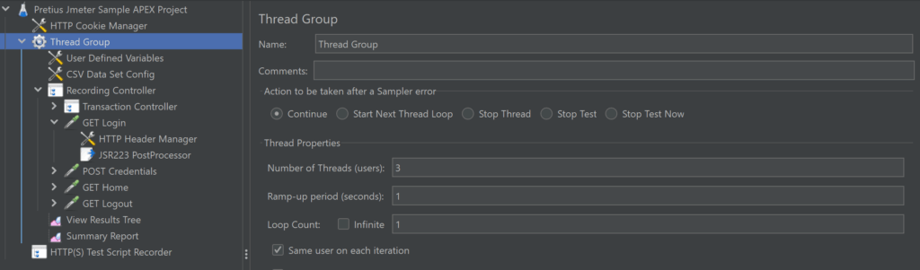 A screen showing APEX settings.