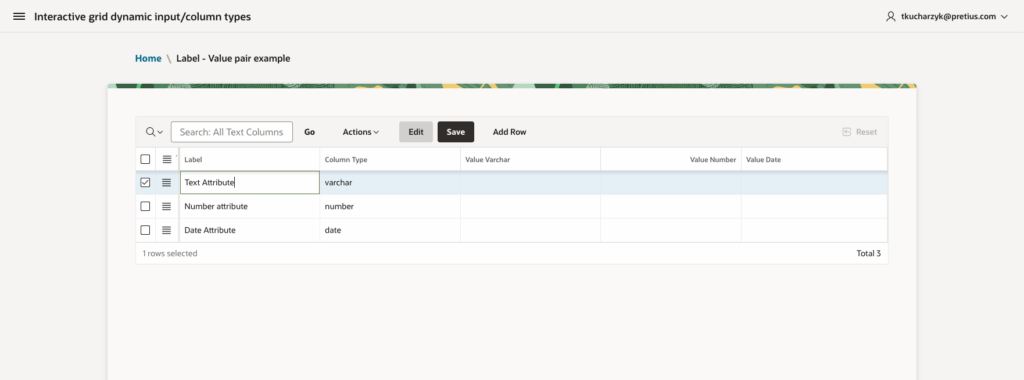 A screen showing APEX settings.