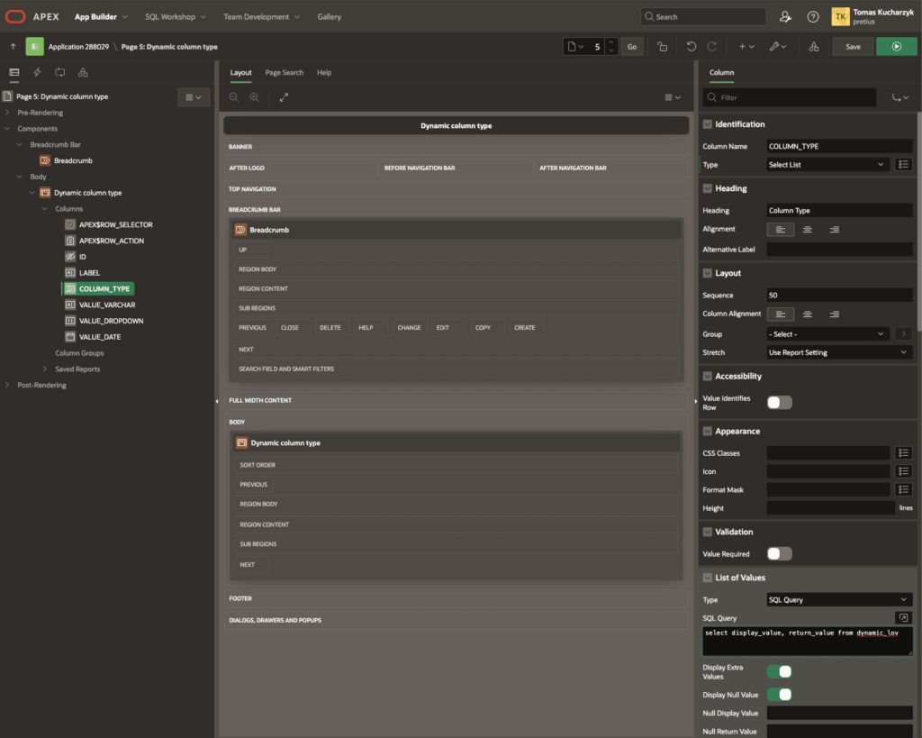 A screen showing APEX settings.