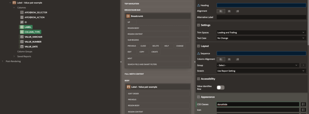A screen showing APEX settings.