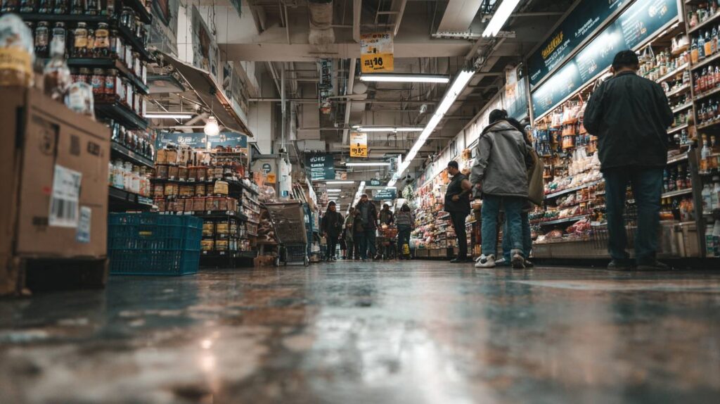 A busy supermarket alley.